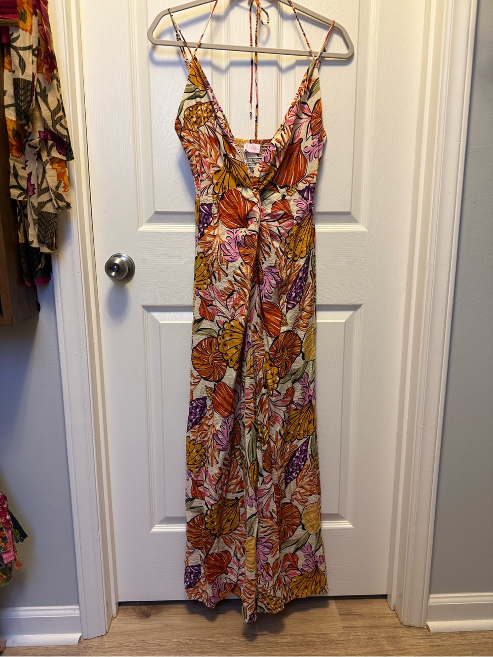 Pink Lily Strapless Floral Wide-Leg Jumpsuit - Yellow Orange Purple - Picture 2 of 9